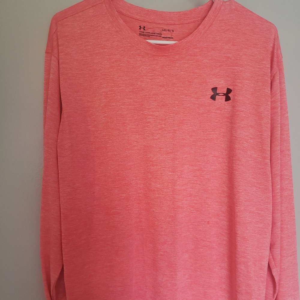 Under Armour Men's Long Sleeve Performance Tee - Coral Pink with Black Logo